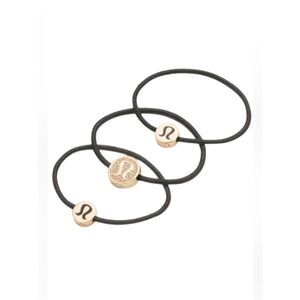 Lululemon Logo Hair Ties 3 Pack Gold / Black